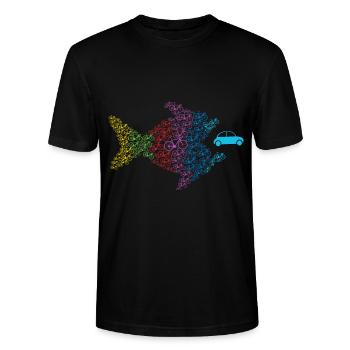 Fisch frisst Auto Fahrrad Radfahrer Umwelt Klima - Stanley/Stella Unisex Bio-T-Shirt CRAFTER - Schwarz - Vorne - Alina (178cm) & Michal (187cm)