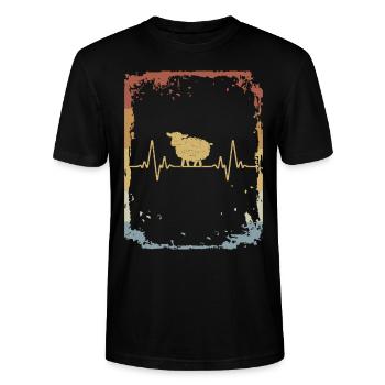 Schaf Herzschlag Retro - Stanley/Stella Unisex Bio-T-Shirt CRAFTER - Schwarz - Vorne - Alina (178cm) & Michal (187cm)
