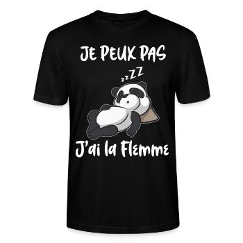Humour Panda, je peux pas j'ai la flemme - T-shirt bio CRAFTER Stanley Stella Unisexe - noir - Devant - Alina (178cm) & Michal (187cm)