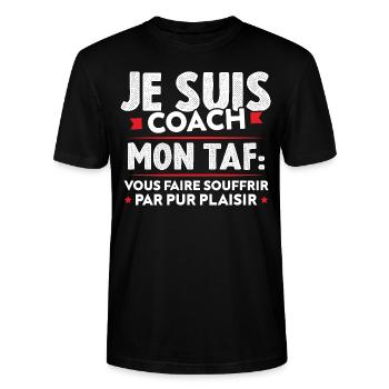 Je suis coach, Humour cadeau sportif coach - T-shirt bio CRAFTER Stanley Stella Unisexe - noir - Devant - Alina (178cm) & Michal (187cm)