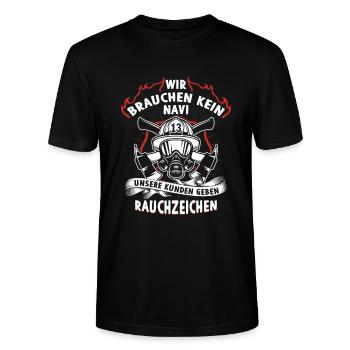Wir brauchen kein Navi Feuerwehrmann Feuerwehr - Stanley/Stella Unisex Bio-T-Shirt CRAFTER - Schwarz - Vorne - Alina (178cm) & Michal (187cm)