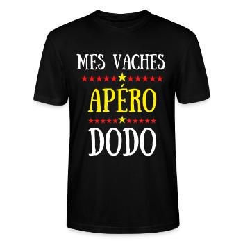 mes vaches apéro dodo humour agriculteur - T-shirt bio CRAFTER Stanley Stella Unisexe - noir - Devant - Alina (178cm) & Michal (187cm)