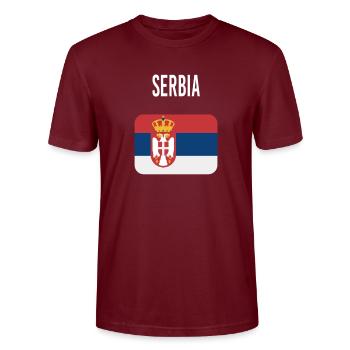 Serbia FLAG - Stanley/Stella CRAFTER Unisex Organic T-Shirt - burgundy - Front - Alina (178cm) & Michal (187cm)