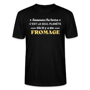 sauvons la terre planète ou il y a du fromage - T-shirt bio CRAFTER Stanley Stella Unisexe - noir - Devant - Alina (178cm) & Michal (187cm)