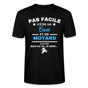 pas facile d'être motard et Cousin - T-shirt bio CRAFTER Stanley Stella Unisexe - noir - Devant - Alina (178cm) & Michal (187cm)