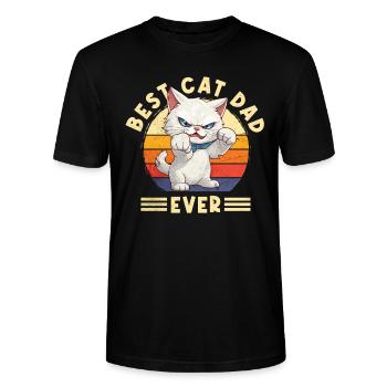 Katze Best Cat Dad Ever Katzenpapa Lustig Spruch - Stanley/Stella Unisex Bio-T-Shirt CRAFTER - Schwarz - Vorne - Alina (178cm) & Michal (187cm)