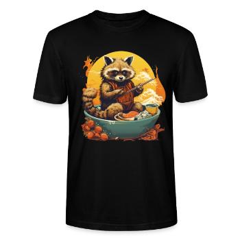 Waschbär mit Stäbchen Ramen Asia Food - Stanley/Stella Unisex Bio-T-Shirt CRAFTER - Schwarz - Vorne - Alina (178cm) & Michal (187cm)