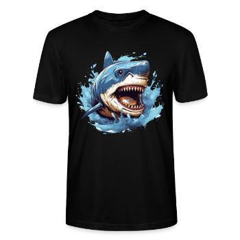 Motif d’attaques de requins pour plongeur - T-shirt bio CRAFTER Stanley Stella Unisexe - noir - Devant - Alina (178cm) & Michal (187cm)