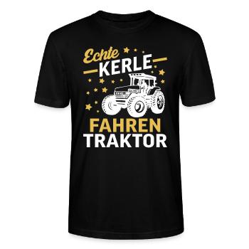 echte kerle fahren traktor geschenk landwirt bauer - Stanley/Stella Unisex Bio-T-Shirt CRAFTER - Schwarz - Vorne - Alina (178cm) & Michal (187cm)