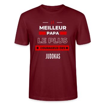 Le meilleur papa, le plus courageux des Judokas - T-shirt bio CRAFTER Stanley Stella Unisexe - bordeaux - Devant - Alina (178cm) & Michal (187cm)