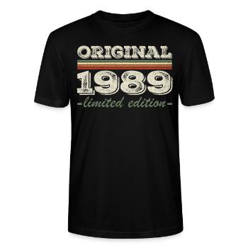 Légende depuis 1989 Né en 1989 Anniversaire 1989 - T-shirt bio CRAFTER Stanley Stella Unisexe - noir - Devant - Alina (178cm) & Michal (187cm)