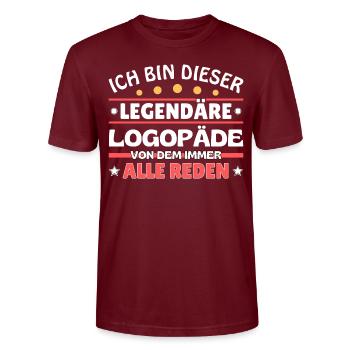 Ich bin dieser Logopäde - Stanley/Stella Unisex Bio-T-Shirt CRAFTER - Burgunderrot - Vorne - Alina (178cm) & Michal (187cm)
