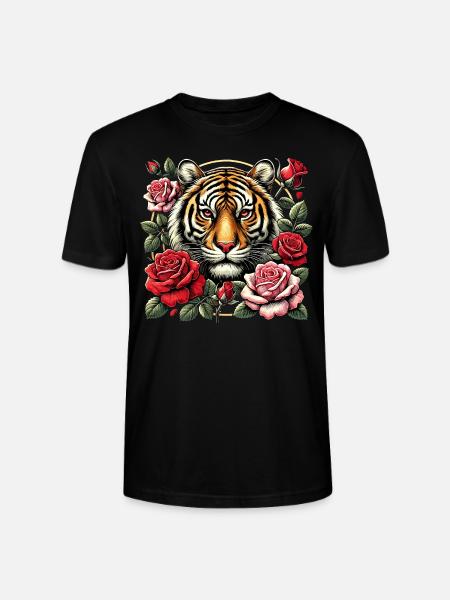 Tigre et roses - T-shirt bio CRAFTER Stanley Stella Unisexe - noir