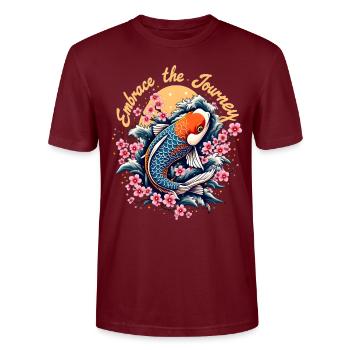 Poisson koï japonais - T-shirt bio CRAFTER Stanley Stella Unisexe - bordeaux - Devant - Alina (178cm) & Michal (187cm)