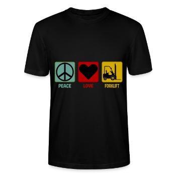 Stapler Staplerfahrer Peace Love Spruch - Stanley/Stella Unisex Bio-T-Shirt CRAFTER - Schwarz - Vorne - Alina (178cm) & Michal (187cm)