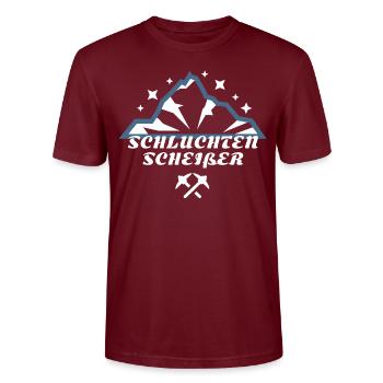 Berg T-Shirt Männer - Schluchtenscheißer - Stanley/Stella Unisex Bio-T-Shirt CRAFTER - Burgunderrot - Vorne - Alina (178cm) & Michal (187cm)