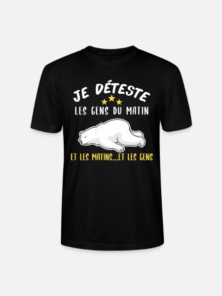 je déteste les gens du matin. Humour fatigue relax - T-shirt bio CRAFTER Stanley Stella Unisexe - noir