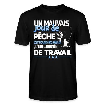 Un mauvais jour de pêche. Humour du pêcheur - T-shirt bio CRAFTER Stanley Stella Unisexe - noir - Devant - Alina (178cm) & Michal (187cm)