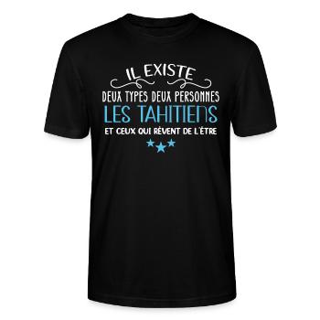 Tahiti, humour tahitien, idée cadeau région, île - T-shirt bio CRAFTER Stanley Stella Unisexe - noir - Devant - Alina (178cm) & Michal (187cm)