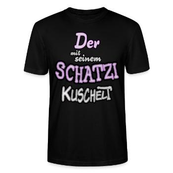 Schatzi kuscheln lustiger Spruch - Stanley/Stella Unisex Bio-T-Shirt CRAFTER - Schwarz - Vorne - Alina (178cm) & Michal (187cm)