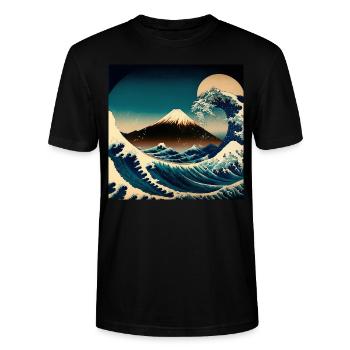 Mount Fuji Shining Hokusai Style - Stanley/Stella Unisex Bio-T-Shirt CRAFTER - Schwarz - Vorne - Alina (178cm) & Michal (187cm)