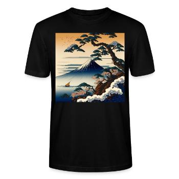 Style Hokusai coloré du mont Fuji - T-shirt bio CRAFTER Stanley Stella Unisexe - noir - Devant - Alina (178cm) & Michal (187cm)
