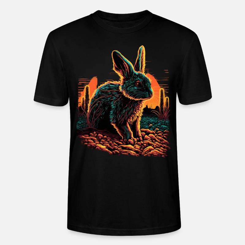 Rabbit Synthwave Sunset Gift - Stanley/Stella CRAFTER Unisex Organic T-Shirt - black