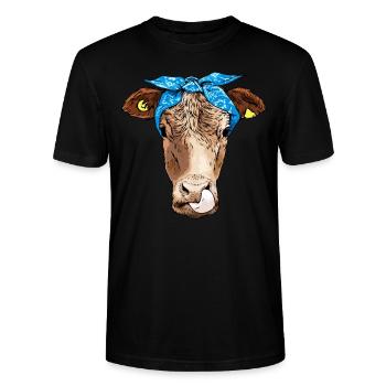 Hipster Kuh Tier - Stanley/Stella Unisex Bio-T-Shirt CRAFTER - Schwarz - Vorne - Alina (178cm) & Michal (187cm)