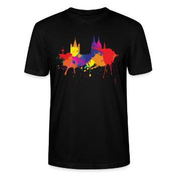 Köln Skyline Kölner Dom Bunt Farben Malerei - Stanley/Stella Unisex Bio-T-Shirt CRAFTER - Schwarz - Vorne - Alina (178cm) & Michal (187cm)