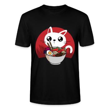 Kawaii Ramen Katze - Stanley/Stella Unisex Bio-T-Shirt CRAFTER - Schwarz - Vorne - Alina (178cm) & Michal (187cm)