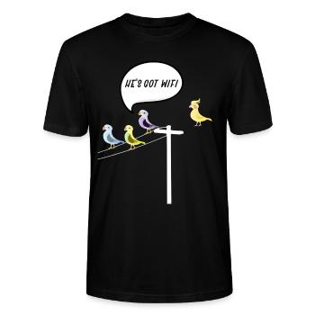 Er hat wifi wlan - Vögel - Stanley/Stella Unisex Bio-T-Shirt CRAFTER - Schwarz - Vorne - Alina (178cm) & Michal (187cm)