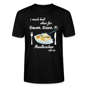 Maultaschen Schwäbisch Schwaben Essen Spruch - Stanley/Stella Unisex Bio-T-Shirt CRAFTER - Schwarz - Vorne - Alina (178cm) & Michal (187cm)