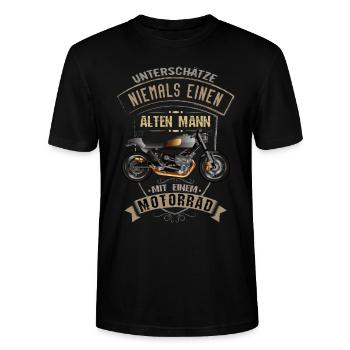 Vieille motocyclette cool motard disant - T-shirt bio CRAFTER Stanley Stella Unisexe - noir - Devant - Alina (178cm) & Michal (187cm)