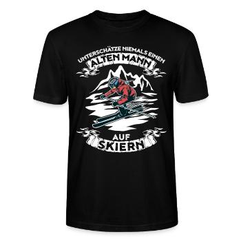 Unterschätze niemals einen alten Mann auf Skieren - Stanley/Stella Unisex Bio-T-Shirt CRAFTER - Schwarz - Vorne - Alina (178cm) & Michal (187cm)