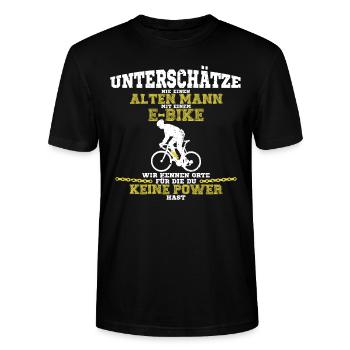 Alter Mann fährt Fahrrad Radfahrer mit Ebike - Stanley/Stella Unisex Bio-T-Shirt CRAFTER - Schwarz - Vorne - Alina (178cm) & Michal (187cm)