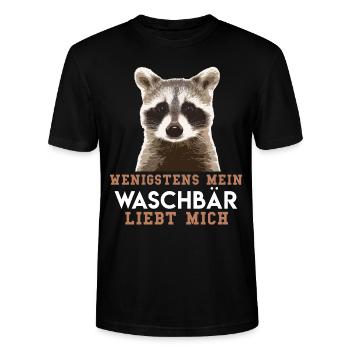 WENIGSTENS MEIN WASCHBÄR LIEBT MICH - Stanley/Stella Unisex Bio-T-Shirt CRAFTER - Schwarz - Vorne - Alina (178cm) & Michal (187cm)