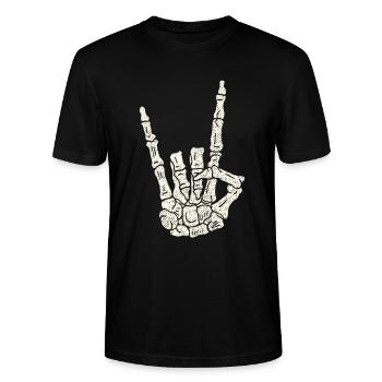 Squelette Rockfinger Rocker Hard Metal Heavy Metal - T-shirt bio CRAFTER Stanley Stella Unisexe - noir - Devant - Alina (178cm) & Michal (187cm)