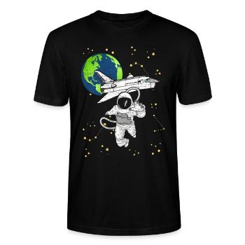 Astronaut with space shuttle in space - Stanley/Stella CRAFTER Unisex Organic T-Shirt - black - Front - Alina (178cm) & Michal (187cm)
