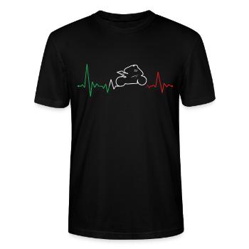 EKG Herzschlag Motorrad Italien Italo Biker - Stanley/Stella Unisex Bio-T-Shirt CRAFTER - Schwarz - Vorne - Alina (178cm) & Michal (187cm)