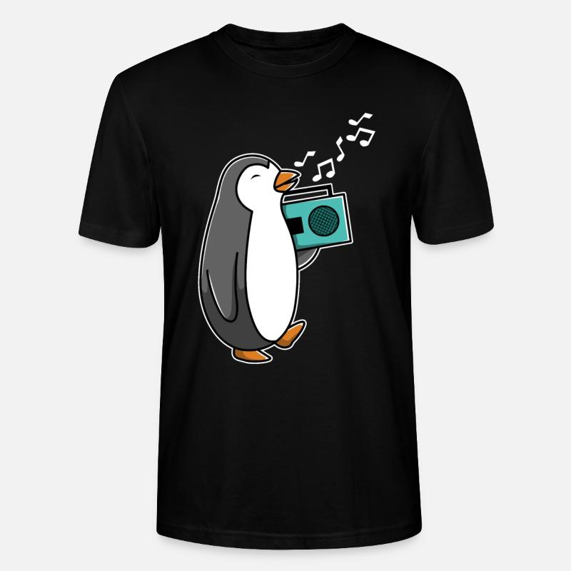 Singender Pinguin mit Radio - Stanley/Stella Unisex Bio-T-Shirt CRAFTER - Schwarz