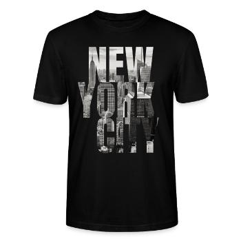 New York City Manhattan Skyline - Stanley/Stella Unisex Bio-T-Shirt CRAFTER - Schwarz - Vorne - Alina (178cm) & Michal (187cm)