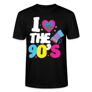 Jag älskar 90-talets Retro 90-tröja Jag älskar 90-talet - Ekologisk T-shirt CRAFTER unisex från Stanley/Stella - svart - Fram - Alina (178cm) & Michal (187cm)