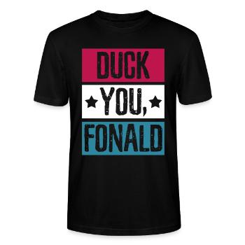 Anti  USA Präsident Donald Amerika Geschenk - Stanley/Stella Unisex Bio-T-Shirt CRAFTER - Schwarz - Vorne - Alina (178cm) & Michal (187cm)