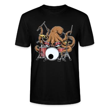 Octopus Drummer Funny Drummer Band Gift - Stanley/Stella CRAFTER Unisex Organic T-Shirt - black - Front - Alina (178cm) & Michal (187cm)