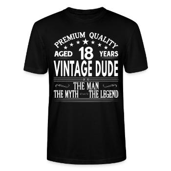 VINTAGE DUDE AGED 18 YEARS - Stanley/Stella CRAFTER Unisex Organic T-Shirt - black - Front - Alina (178cm) & Michal (187cm)
