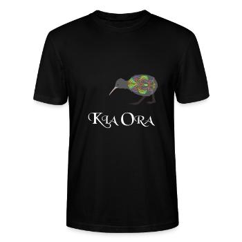 Kia Ora Neuseeland Backpacker Spruch - Stanley/Stella Unisex Bio-T-Shirt CRAFTER - Schwarz - Vorne - Alina (178cm) & Michal (187cm)