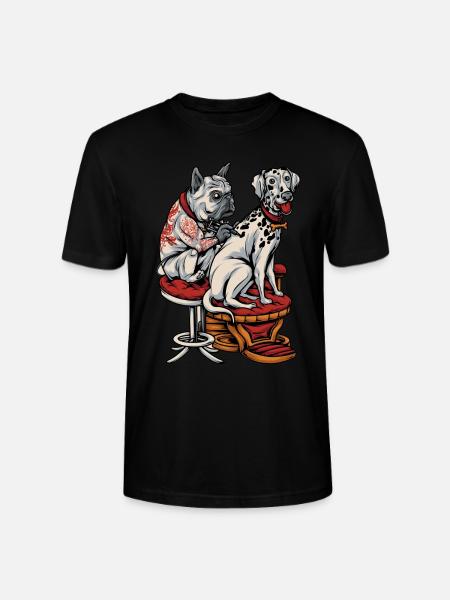 Franse Bulldog Dalmatische Tattoo - Stanley/Stella Uniseks bio-T-shirt CRAFTER - zwart