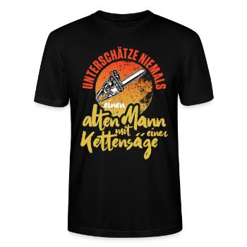 Unterschätze niemals alten Mann mit Kettensäge - Stanley/Stella Unisex Bio-T-Shirt CRAFTER - Schwarz - Vorne - Alina (178cm) & Michal (187cm)