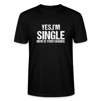 Ja, Ich bin Single. Jetzt ist deine Chance Flirt - Stanley/Stella Unisex Bio-T-Shirt CRAFTER - Schwarz - Vorne - Alina (178cm) & Michal (187cm)