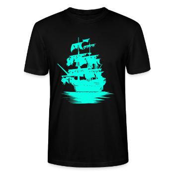Sailing Ship Seafaring Fantasy Maritime Dinghy - Stanley/Stella CRAFTER Unisex Organic T-Shirt - black - Front - Alina (178cm) & Michal (187cm)